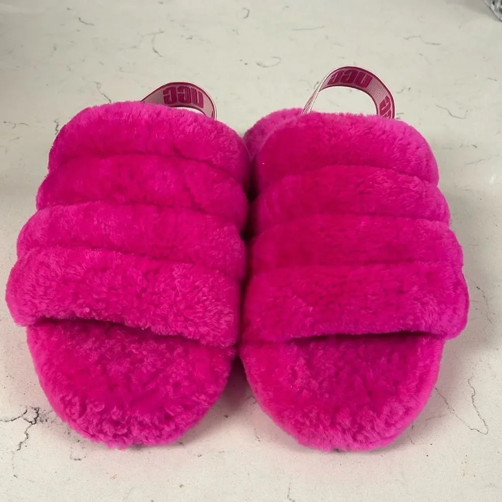 UGG Fluff Yeah Slide Kids Youth Size 4 Rock Rose -Hot Pink